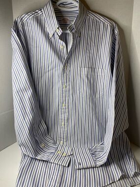 Brooks Brothers Blue and White Vertical Stripe Button-Down Shirt